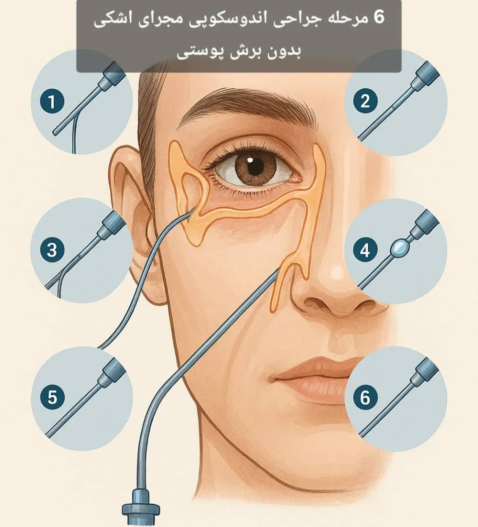 6 مرحله جراحی اندوسکوپی مجرای اشکی بدون برش پوستی
