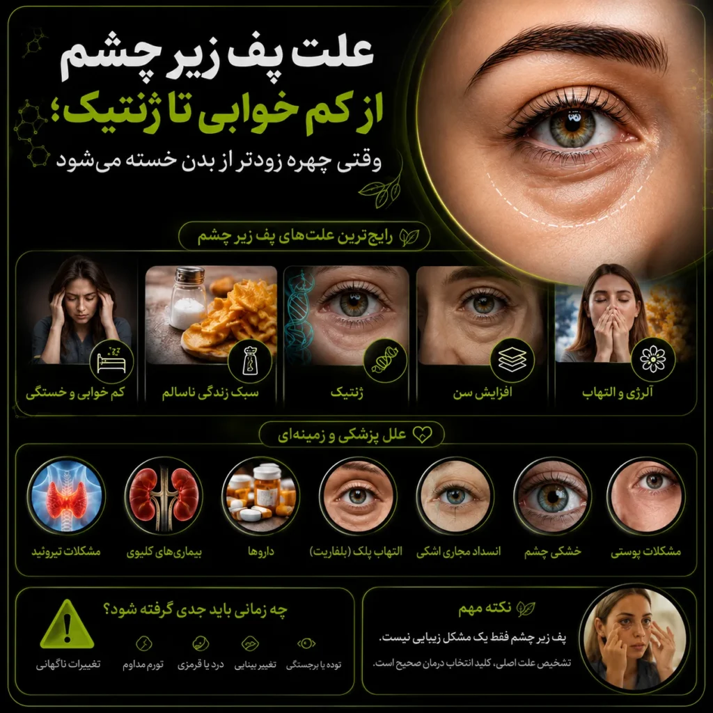 علت پف زیر چشم از کمخوابی تا ژنتیک؛ وقتی چهره زودتر از بدن خسته میشود
