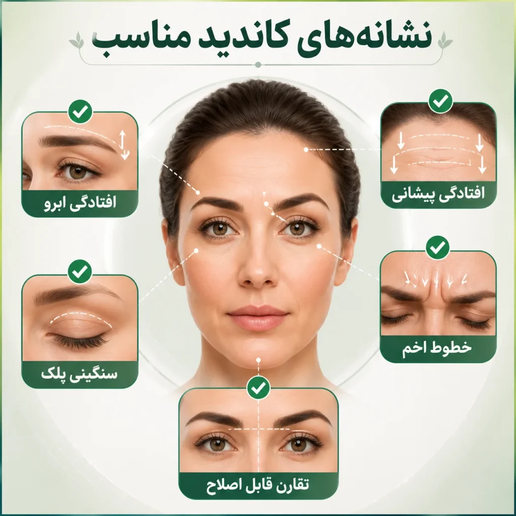 کاندید لیفت پیشانی و ابرو اندوسکوپیک