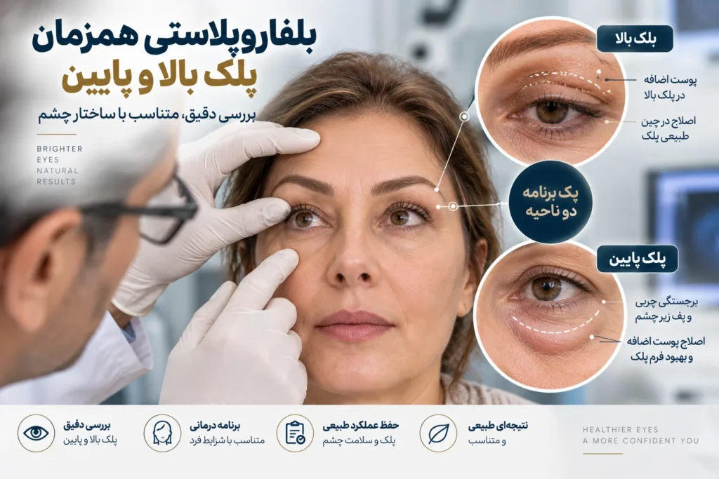 بلفاروپلاستی همزمان پلک بالا و پایین چیست؟