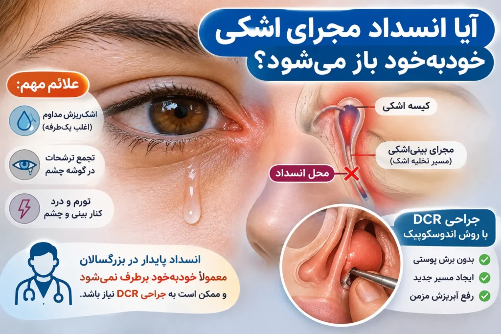 آیا انسداد مجرای اشکی خودبه‌خود باز می‌شود؟